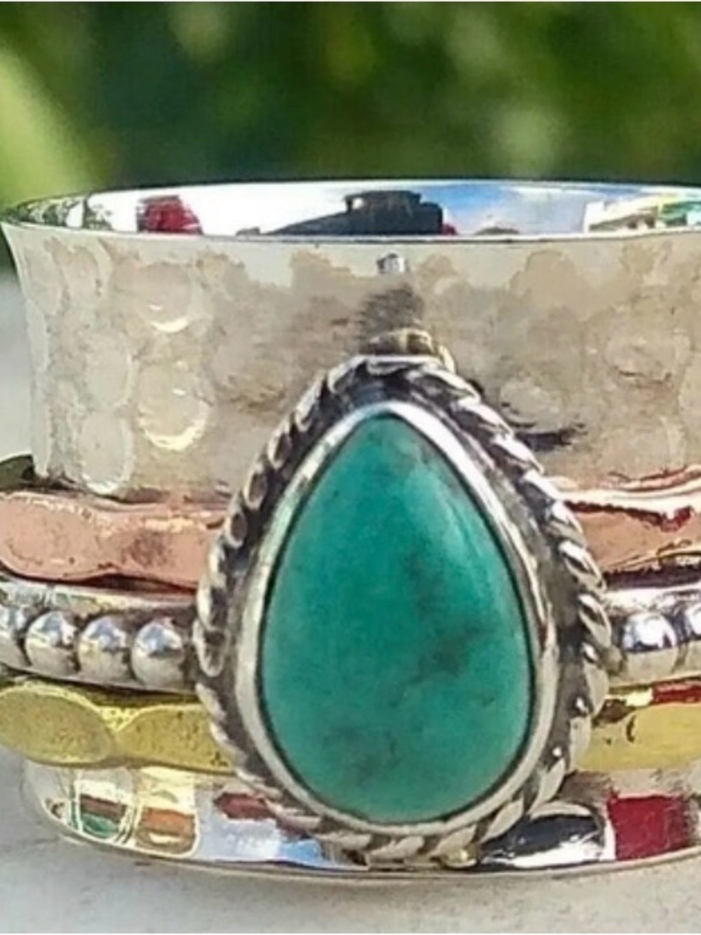 Sterling Silver Teardrop Turquoise Ring - Women Jewelry